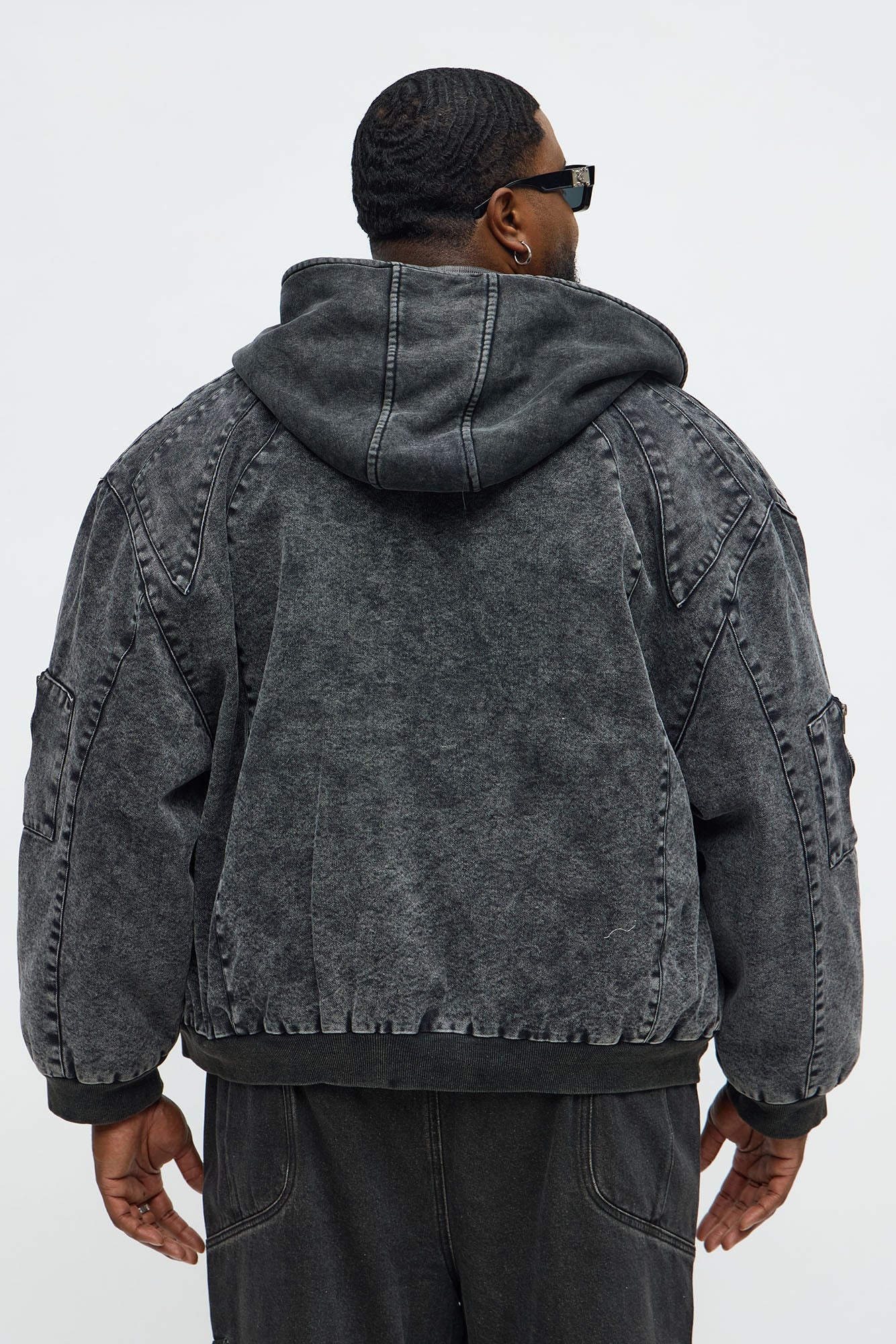 Oversized Padded Hooded Utility Bomber - Charcoal/combo
