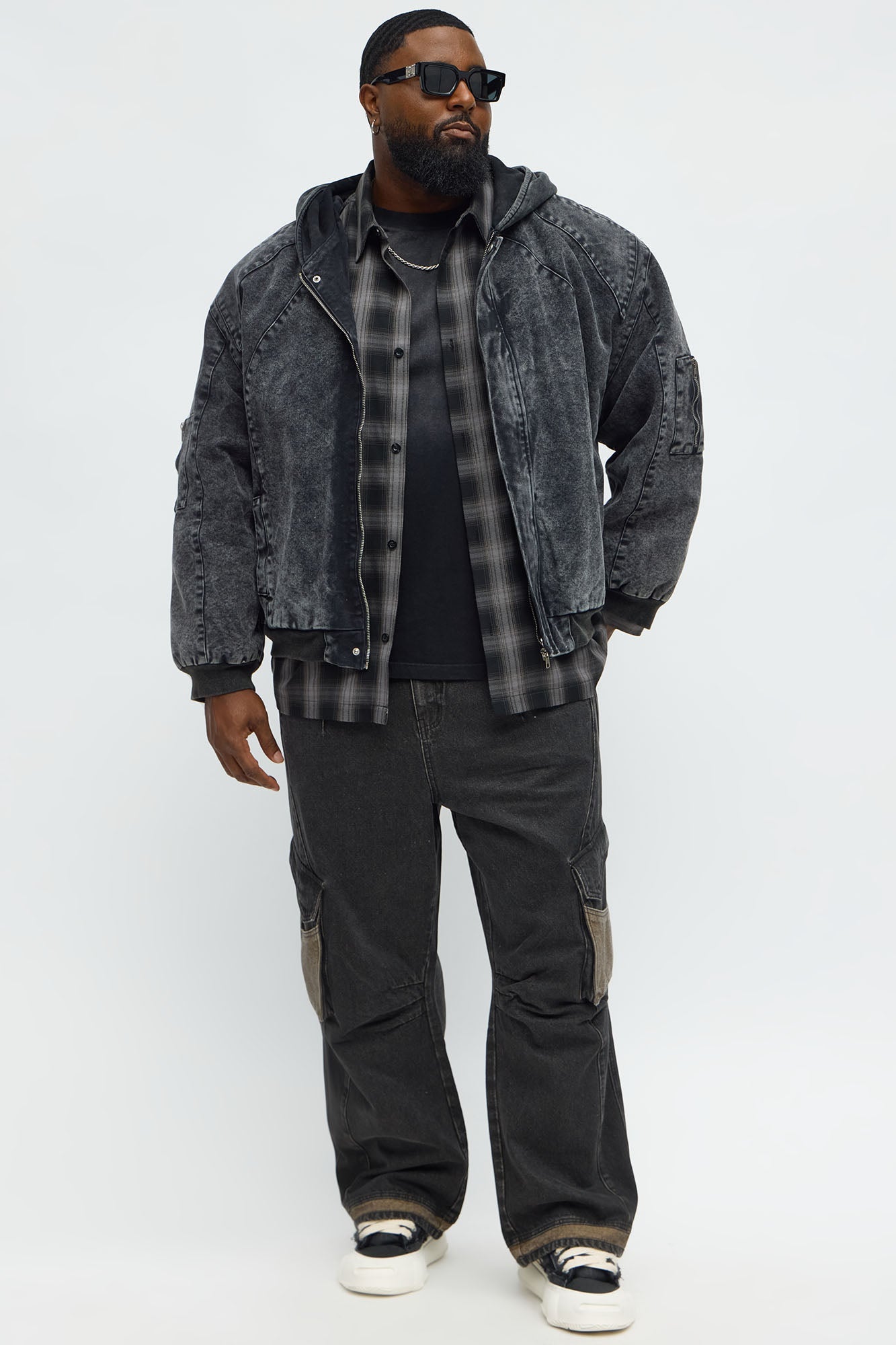 Baggy Bit Contrast Cargo Jean - Black Wash