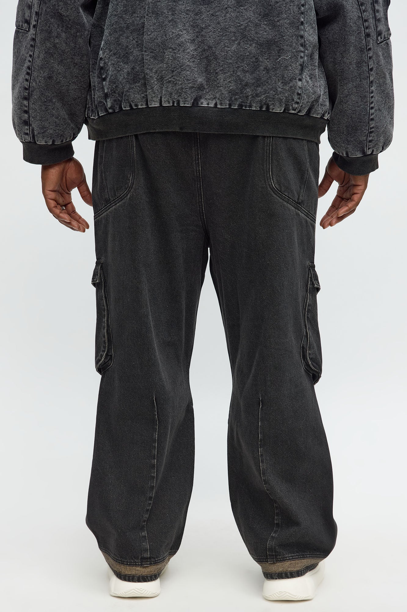 Baggy Bit Contrast Cargo Jean - Black Wash
