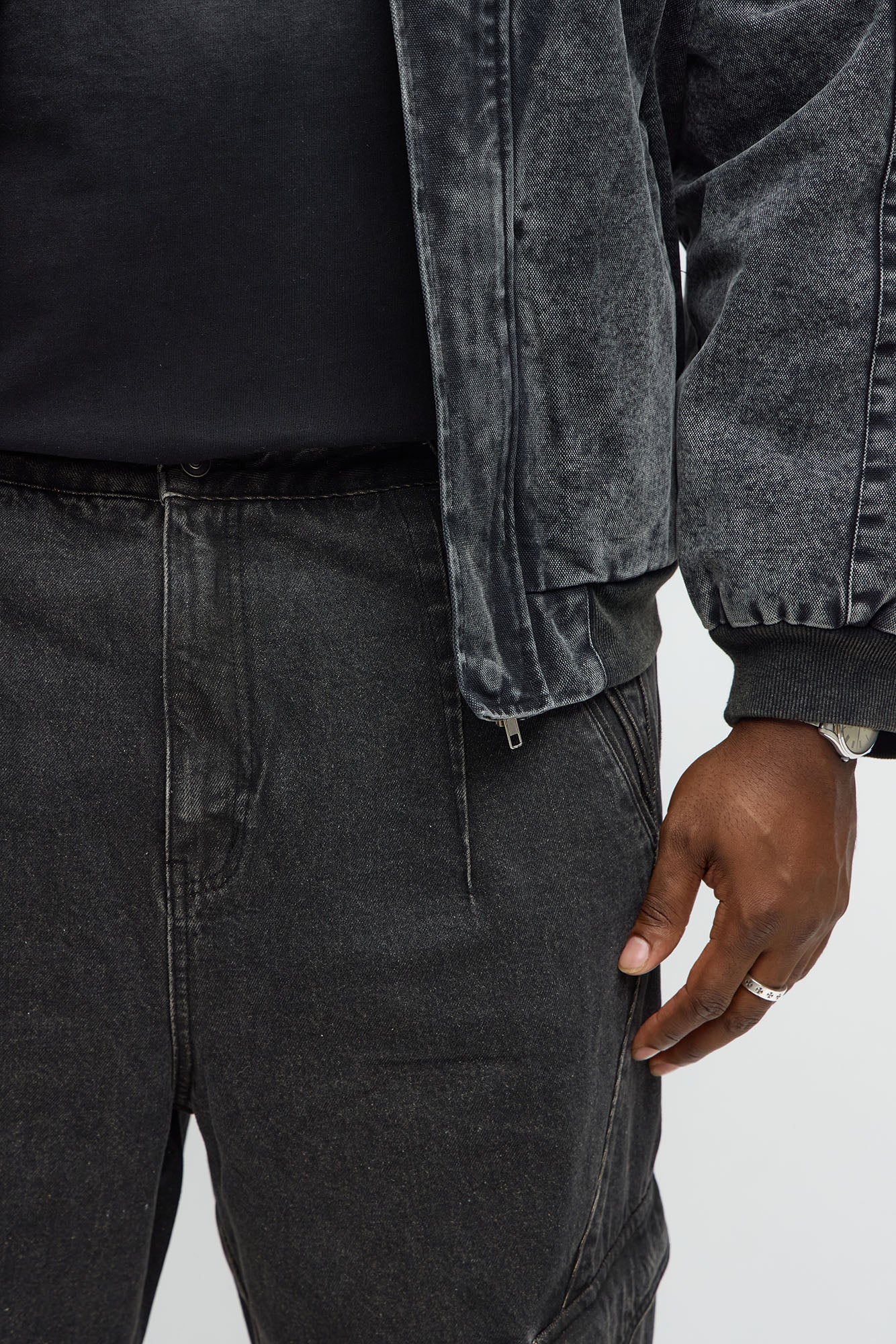 Baggy Bit Contrast Cargo Jean - Black Wash