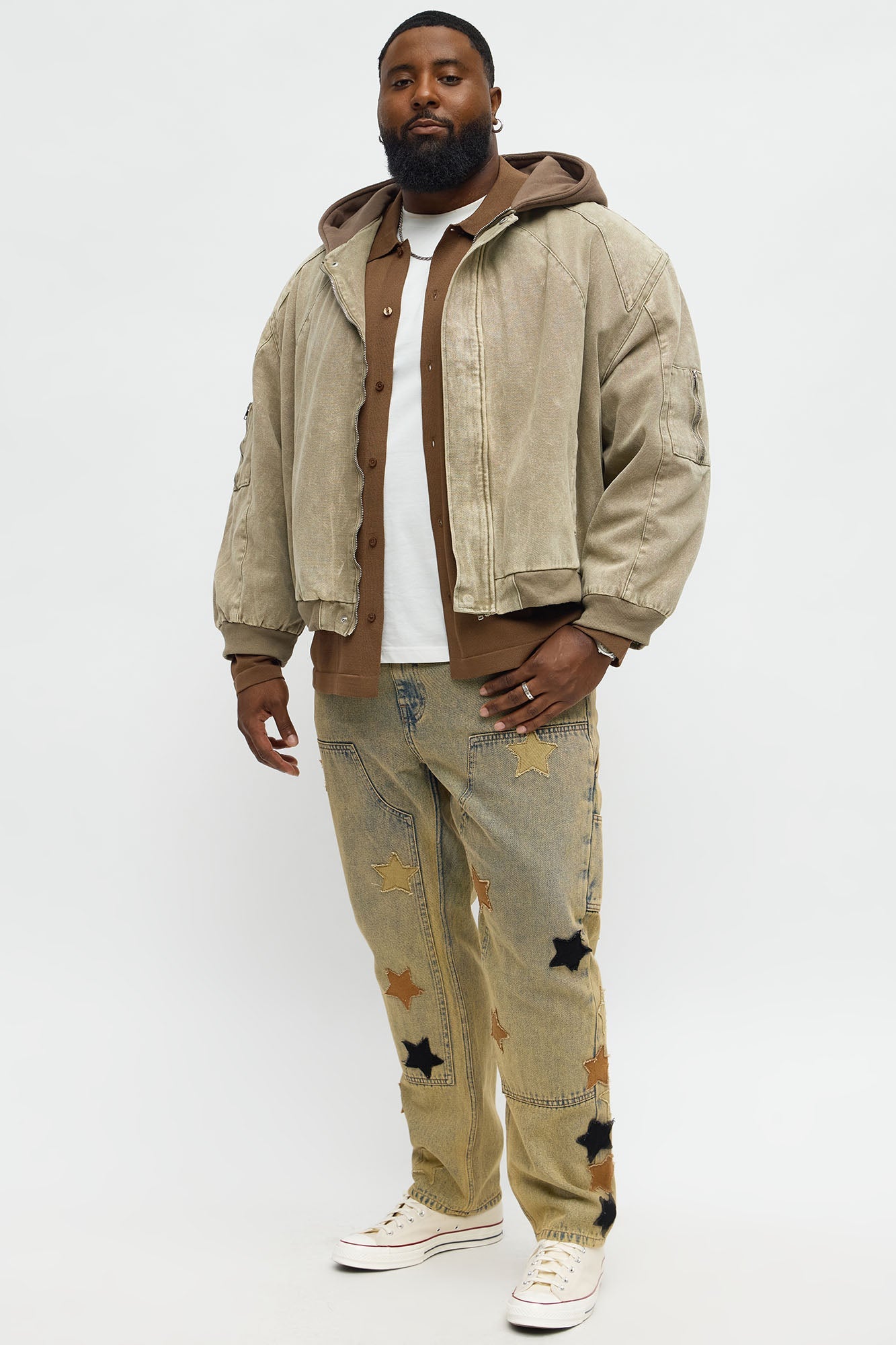 Oversized Padded Hooded Utility Bomber - Olive/combo