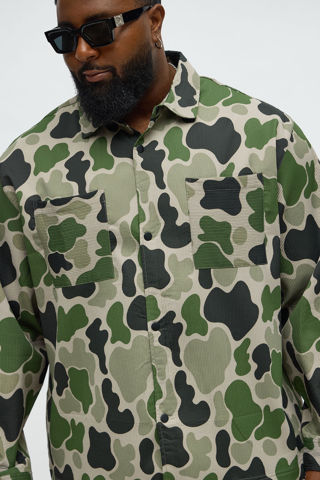 Hidden Long Sleeve Button Up Shirt - Camouflage