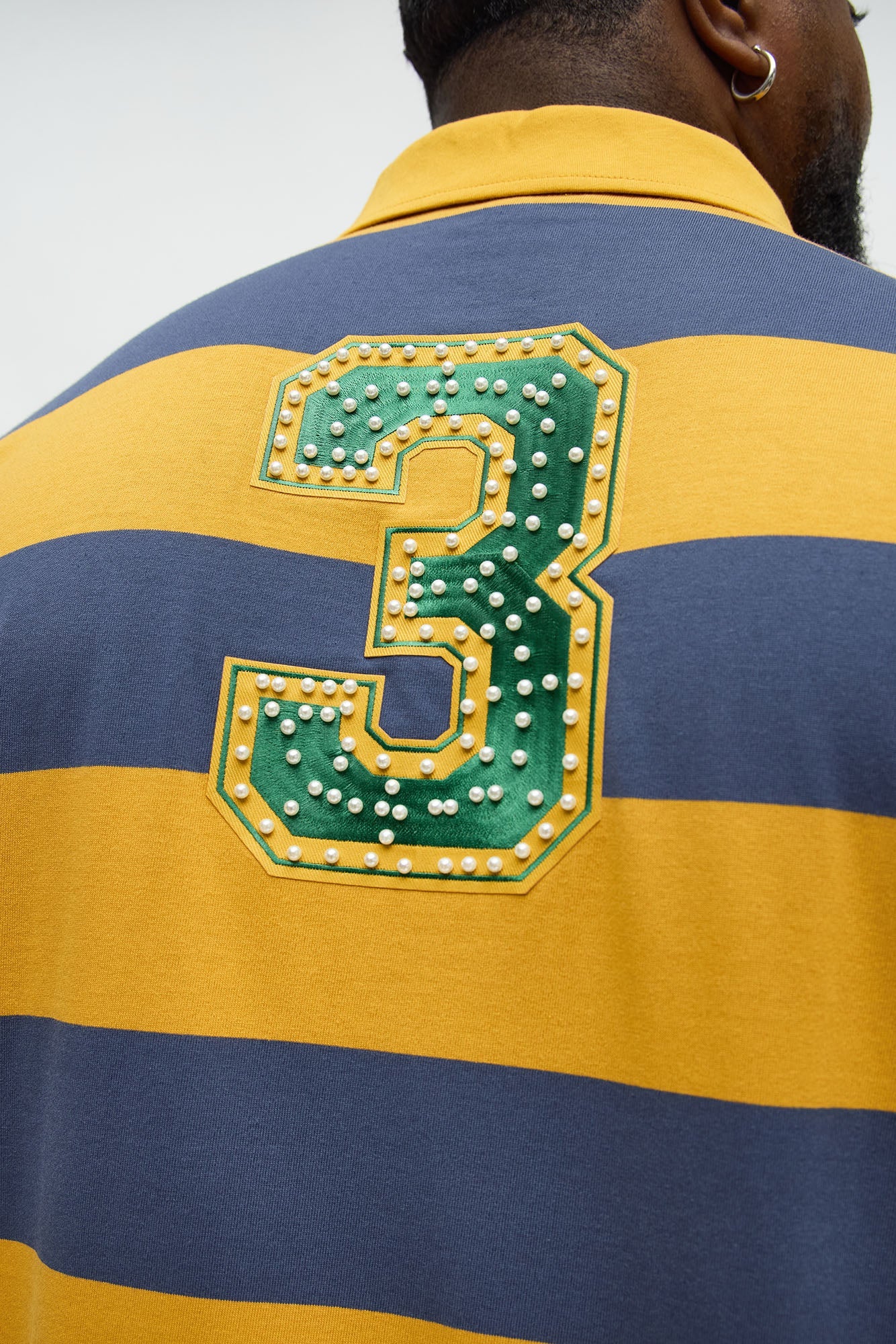 Cropped Ivy Prep Pearl Embellished Short Sleeve Polo - Mustard/combo