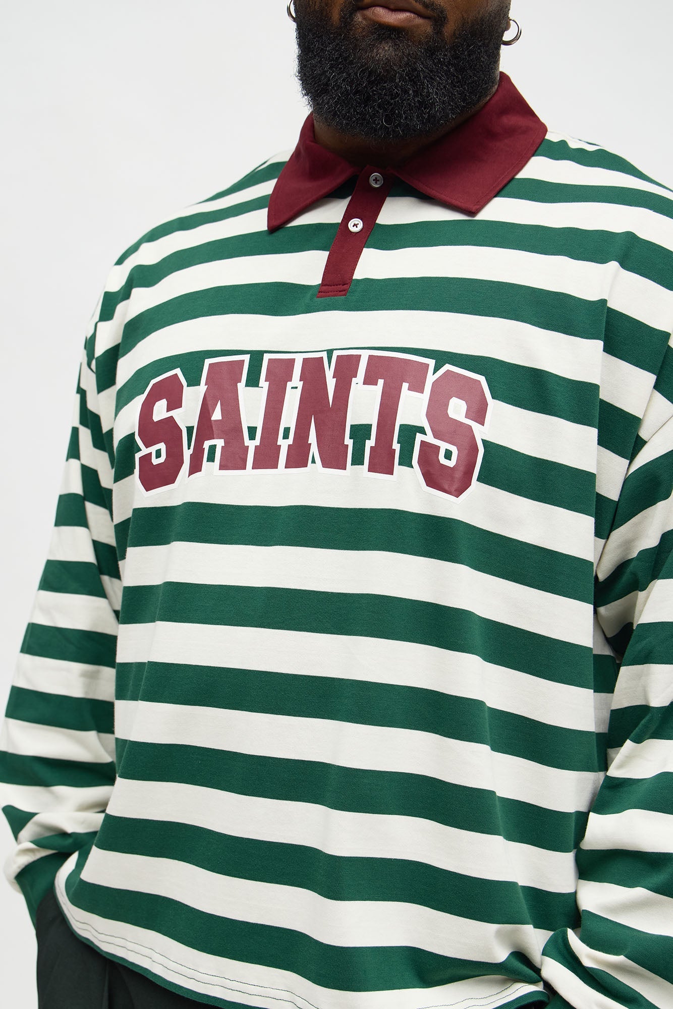 Saints Striped Long Sleeve Rugby Polo - Green/combo