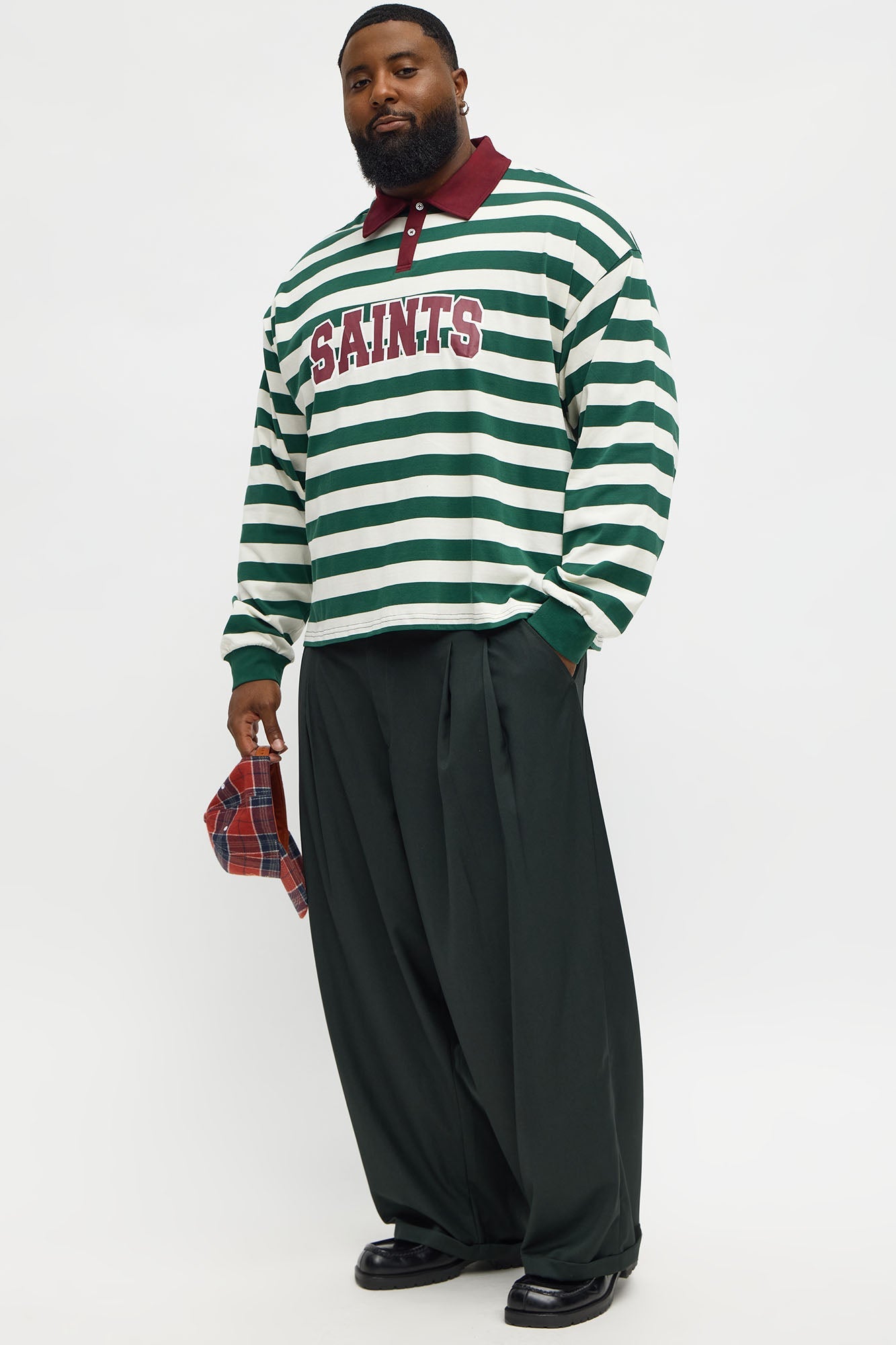 Saints Striped Long Sleeve Rugby Polo - Green/combo