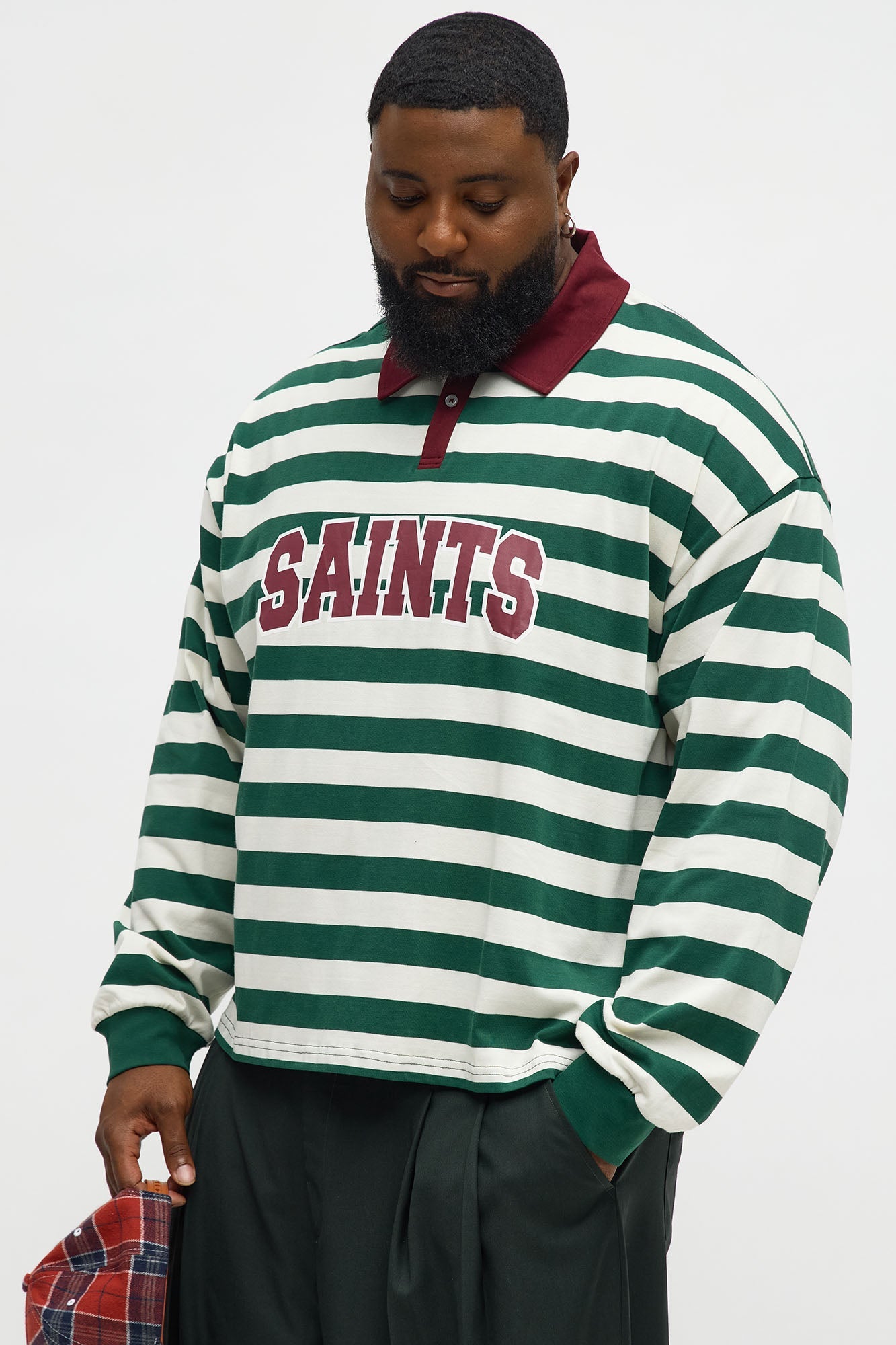 Saints Striped Long Sleeve Rugby Polo - Green/combo