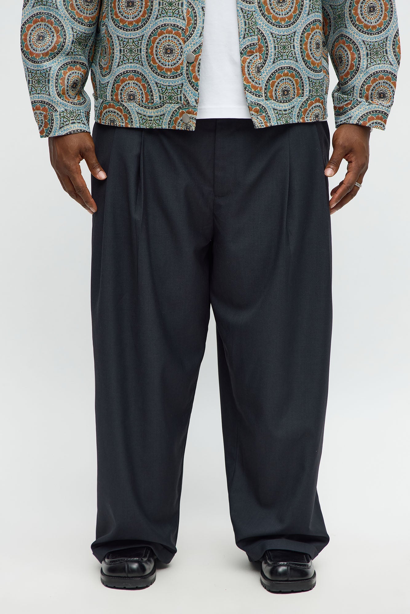 Baggy Pleated Everyday Trouser - Grey/Blue