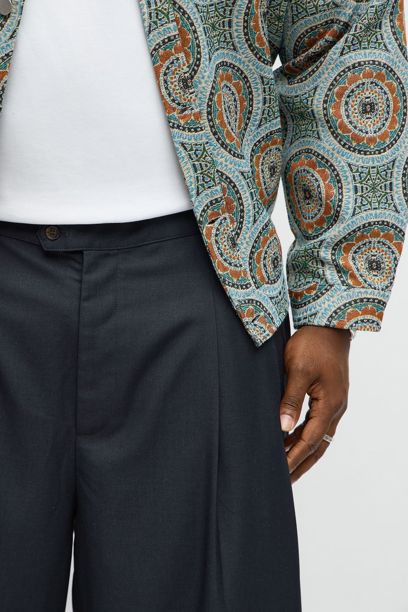 Baggy Pleated Everyday Trouser - Grey/Blue