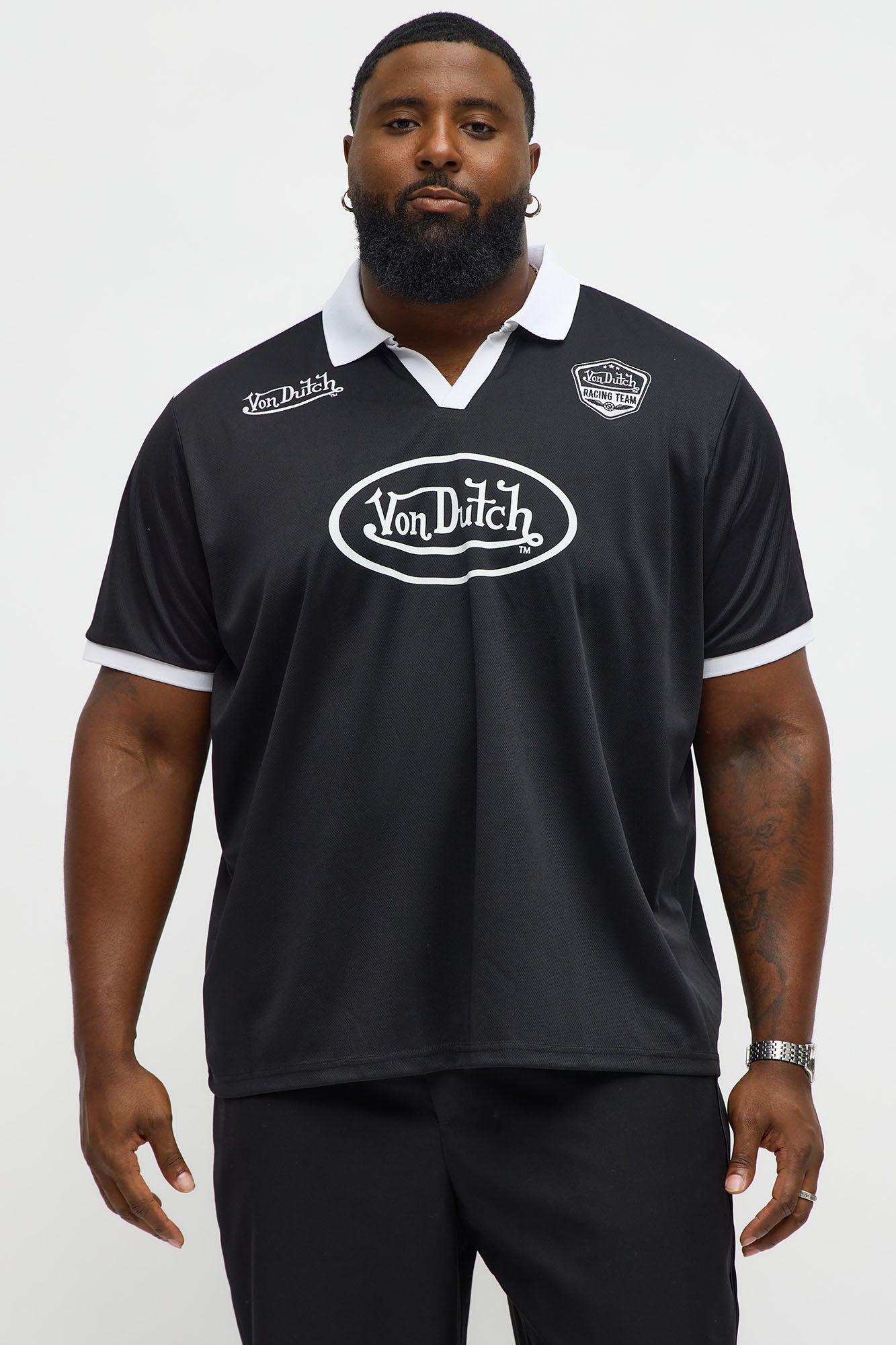 Von Dutch Patch Graphic Polo Jersey - Black/White