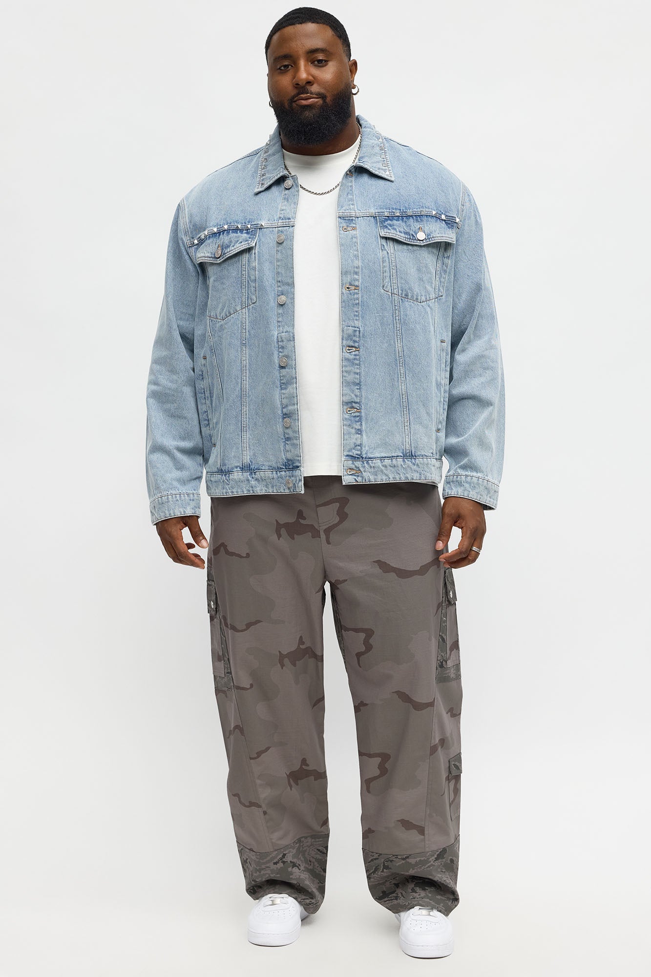 Not The Bad Guy Studded Trucker Jacket - Light Blue Wash
