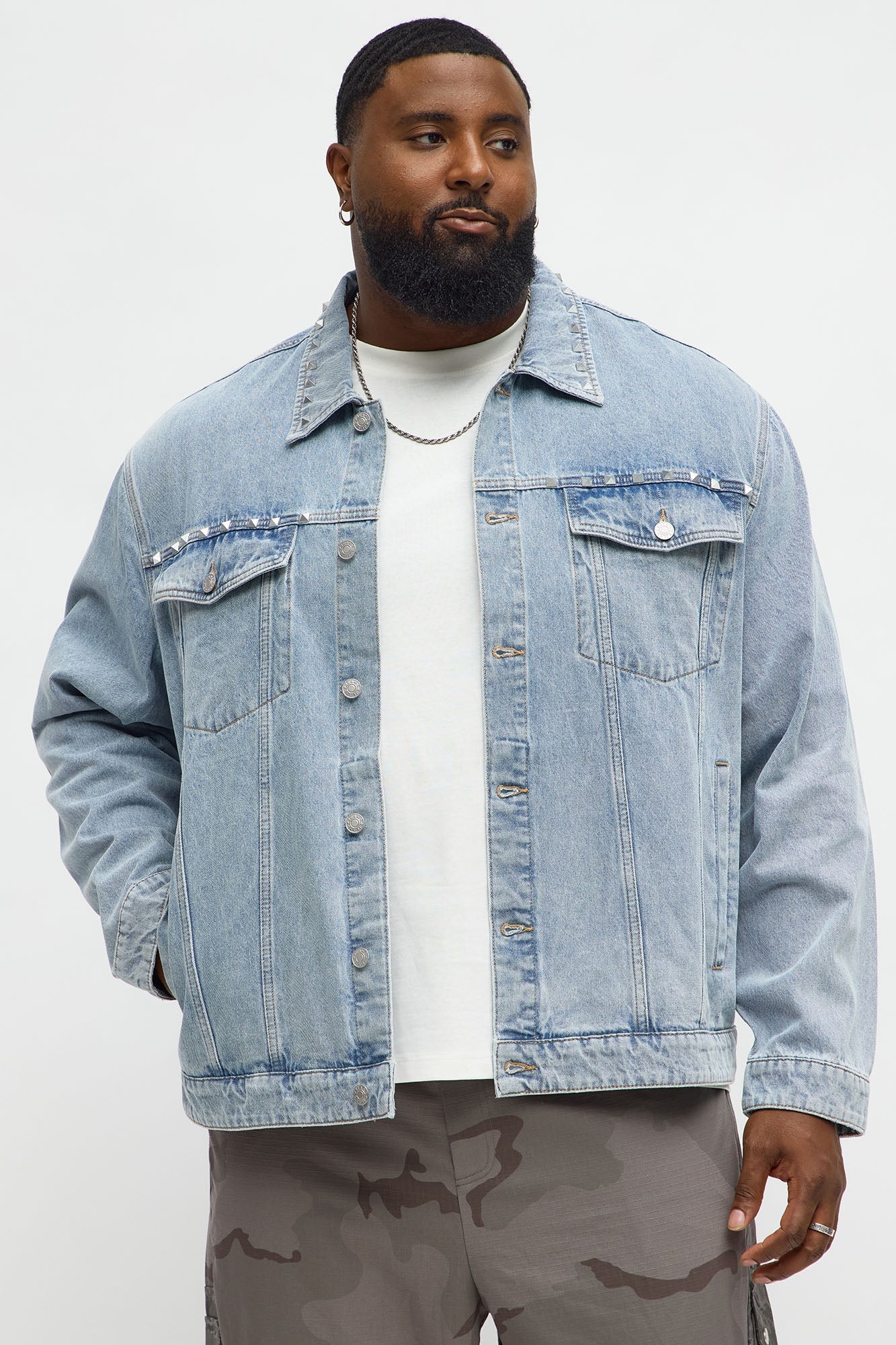Not The Bad Guy Studded Trucker Jacket - Light Blue Wash