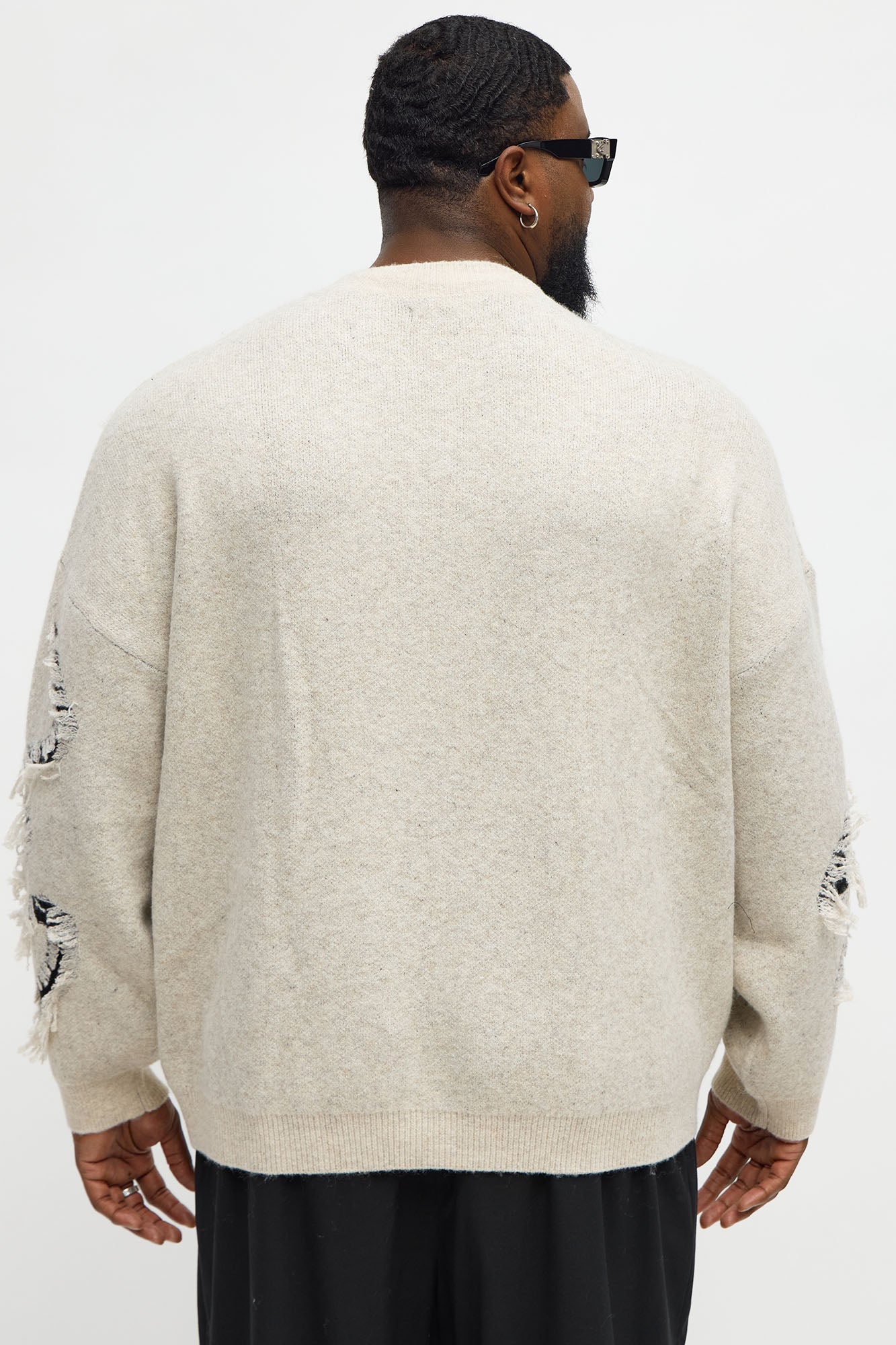Oversized Trials Distressed Crewneck Sweater - Oatmeal/combo