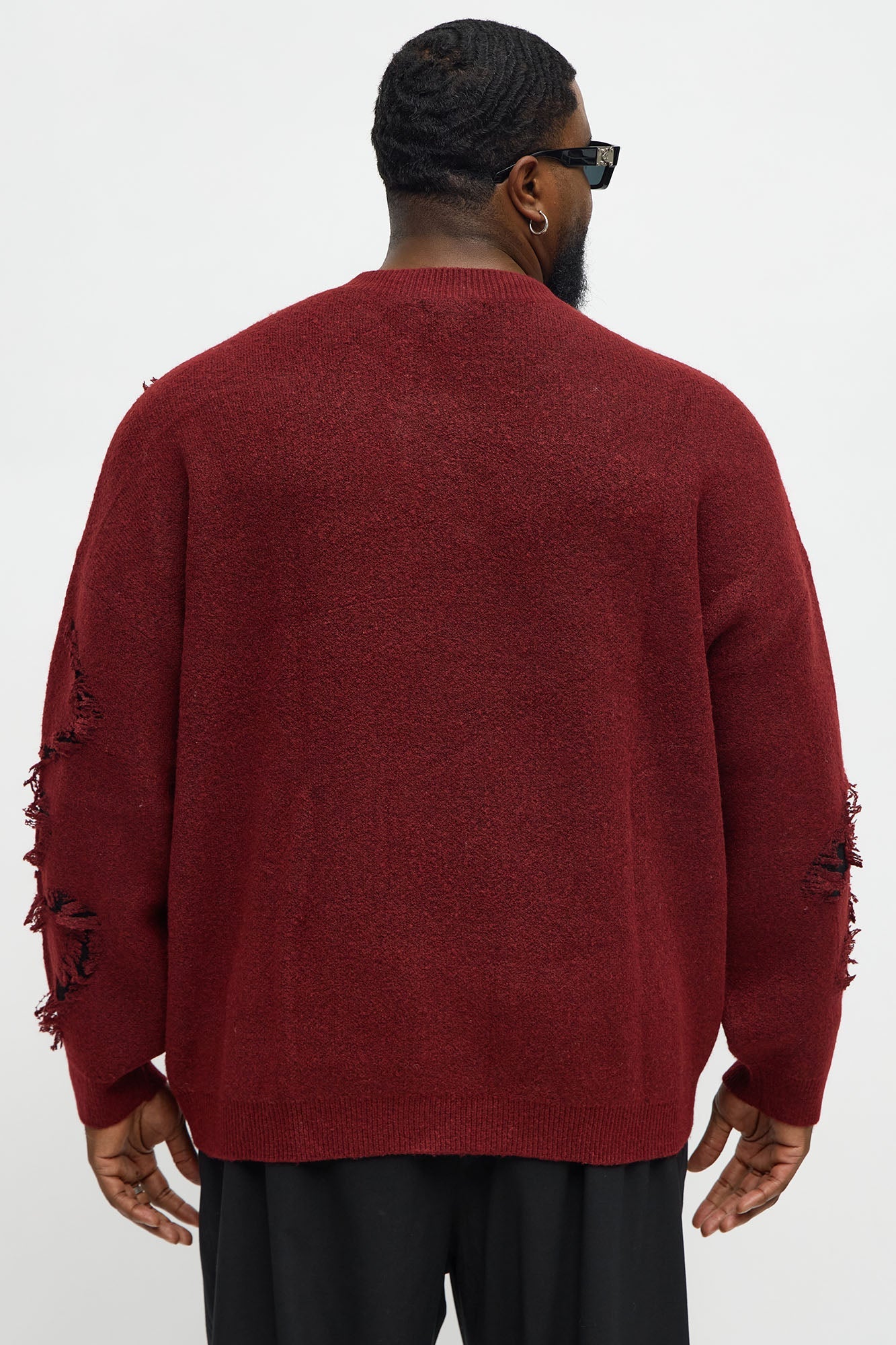 Oversized Trials Distressed Crewneck Sweater - Burgundy/combo