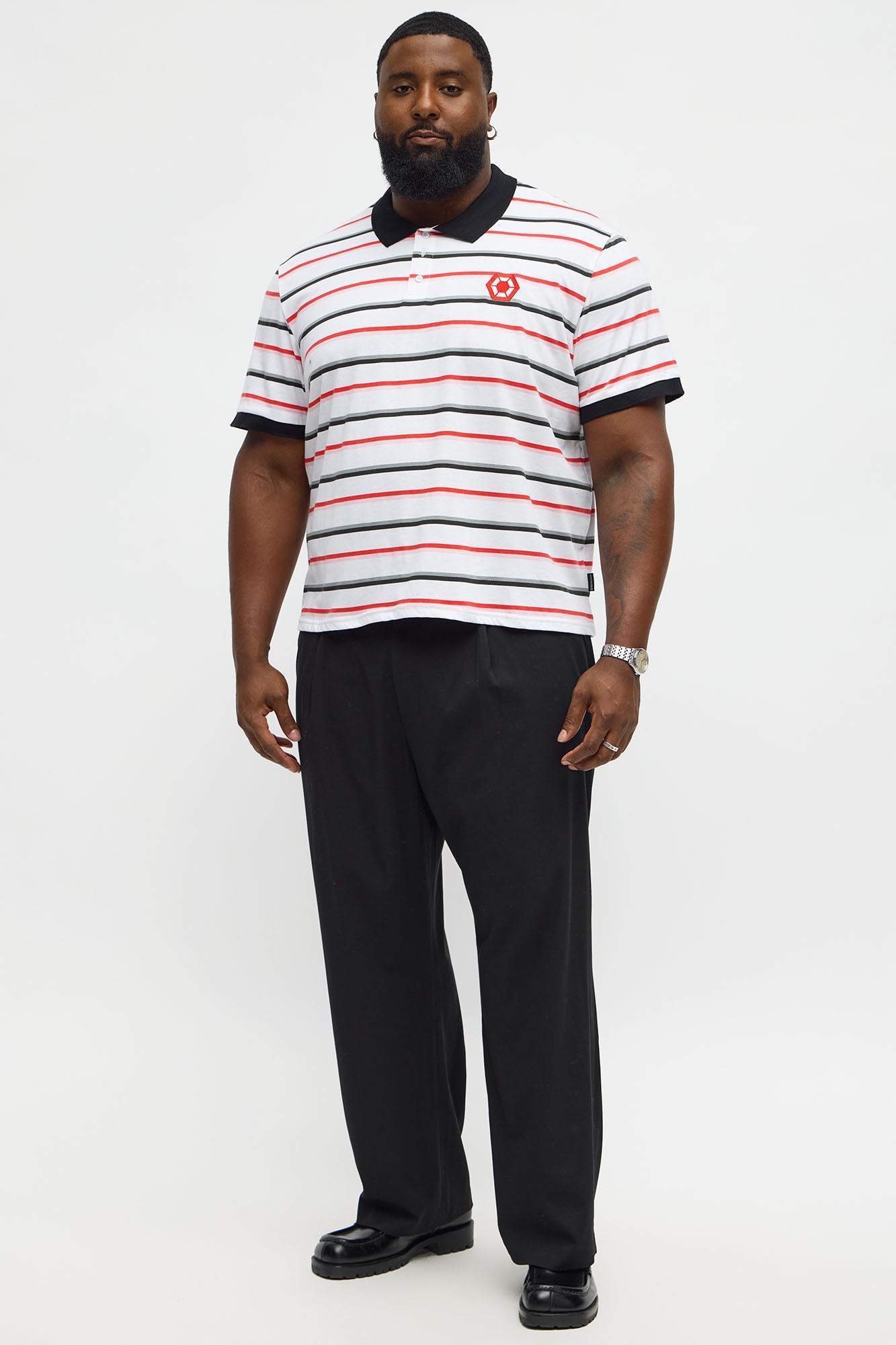Southpole Short Sleeve Full Striped Polo - White