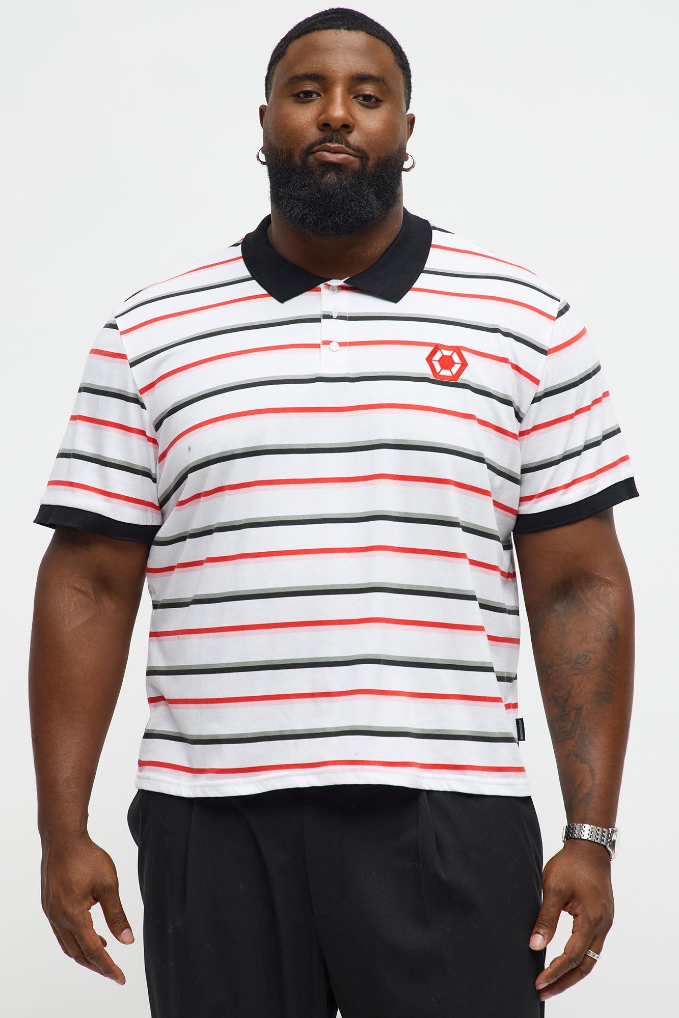 Southpole Short Sleeve Full Striped Polo - White
