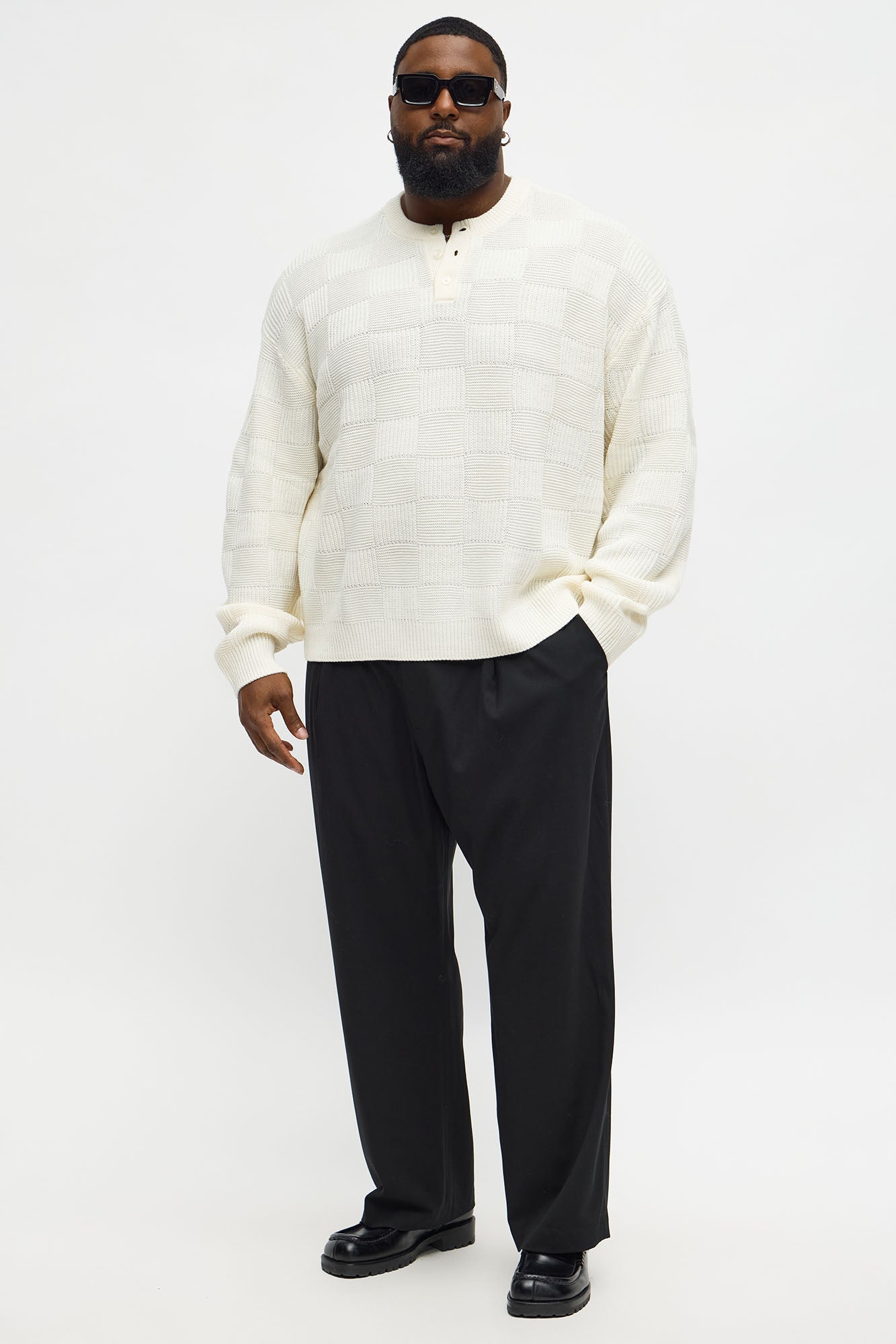 Cropped Hearth And Hem 3 Button Sweater - Cream