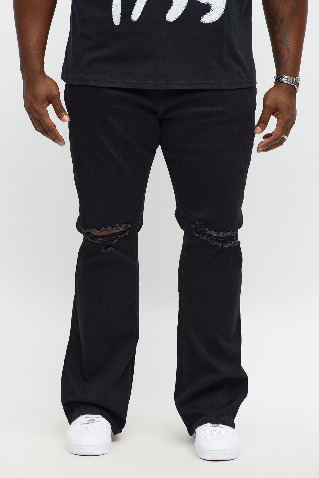 Stacked Skinny Flare Just Enough Distressed Jean - Black