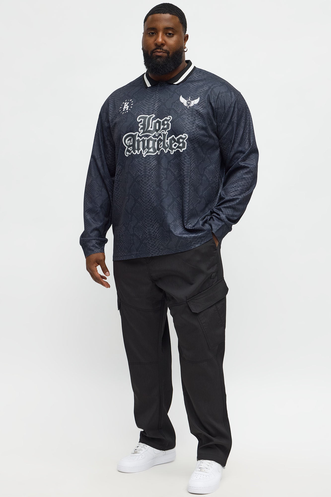 Slim Slanted Cargo Ribbed Pants - Black