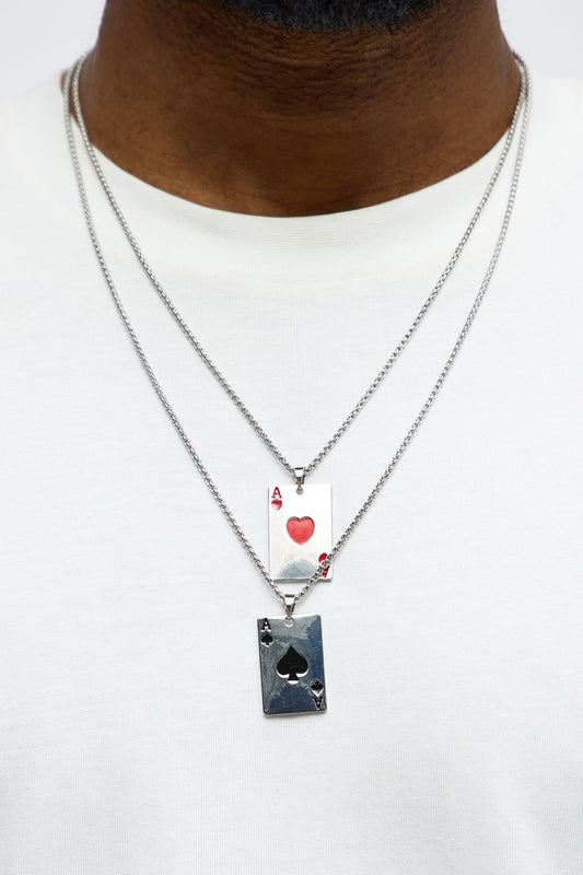 Ace Of Hearts Necklace Set - Silver/Combo