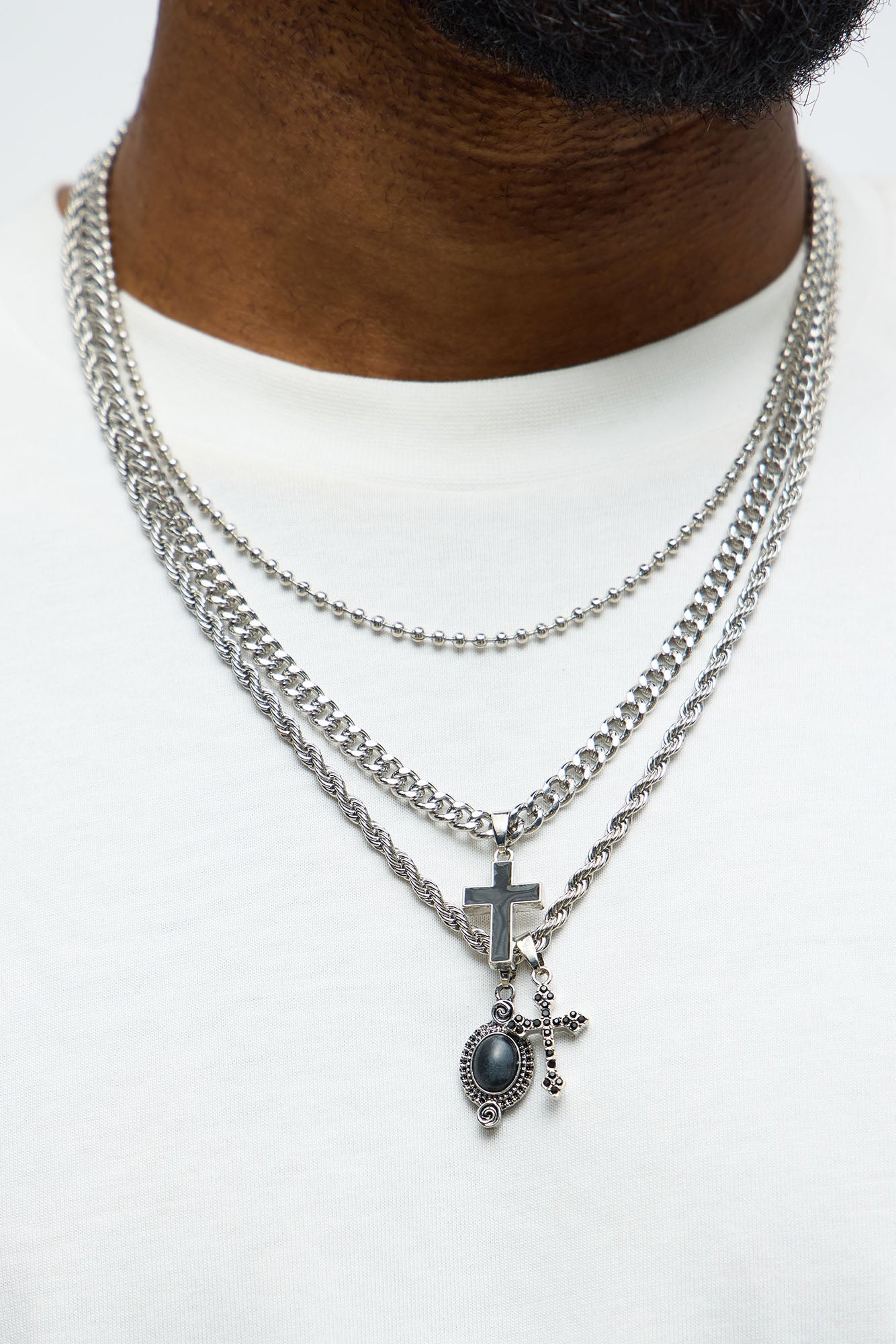 Sanctified Crosses Necklace Set - Silver/Combo