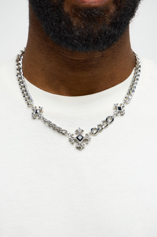 Compiled Layered Pendant Cuban Necklace  - Silver