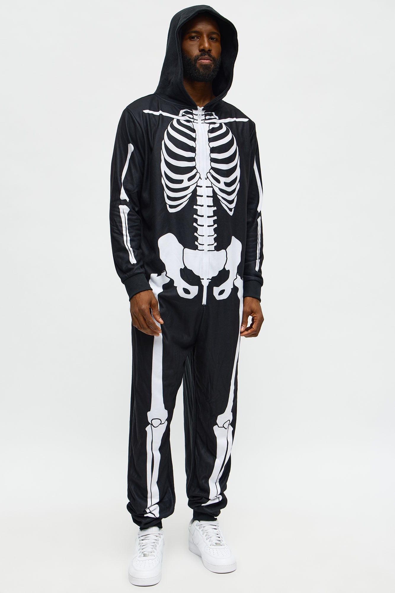 Skeleton Boneyard Hooded Halloween Onesie - Black/White