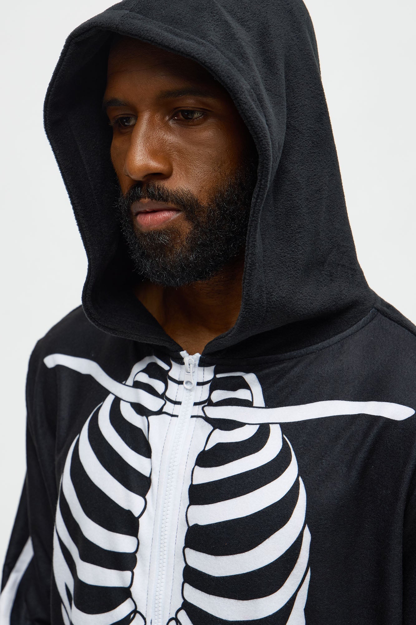 Skeleton Boneyard Hooded Halloween Onesie - Black/White