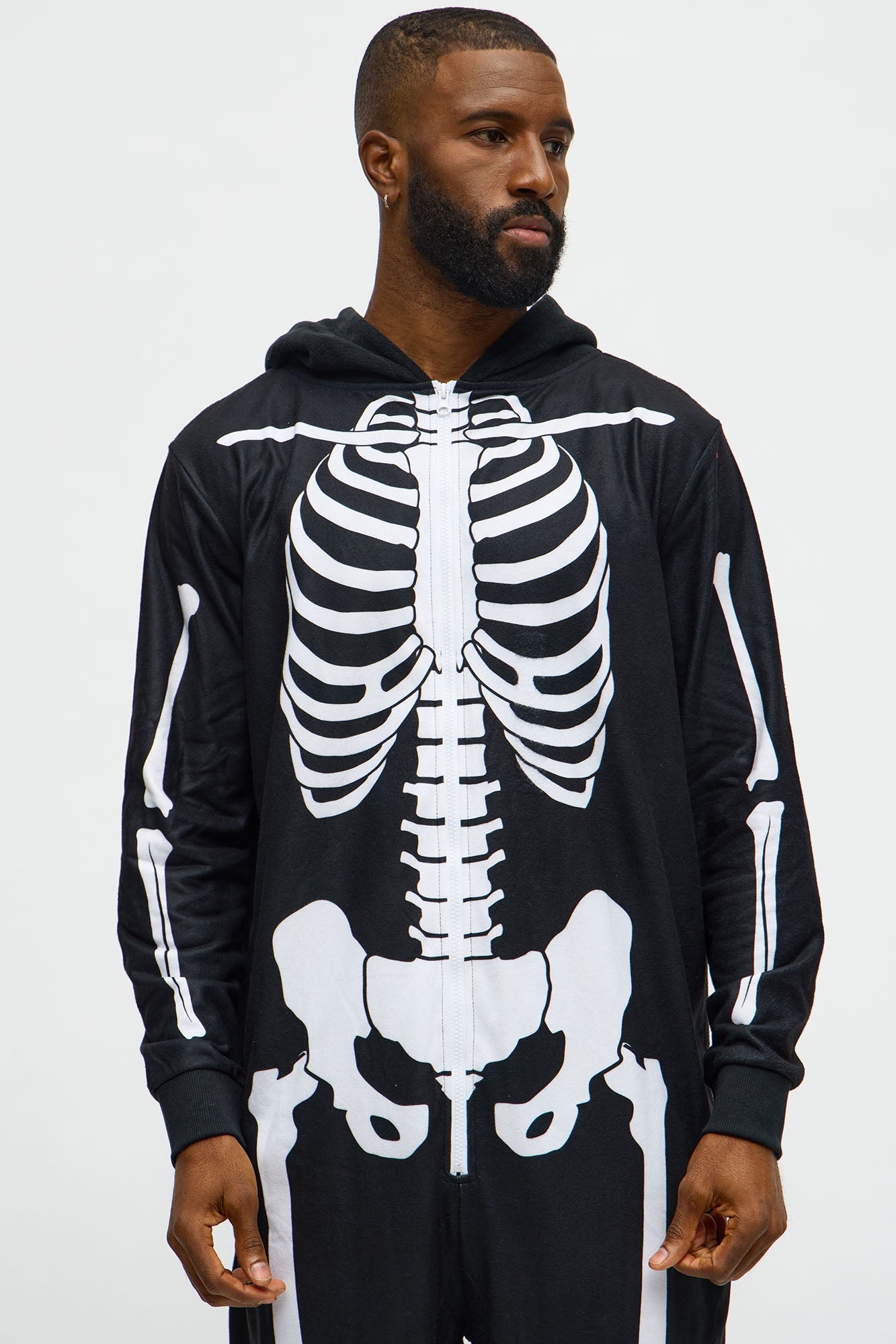 Skeleton Boneyard Hooded Halloween Onesie - Black/White