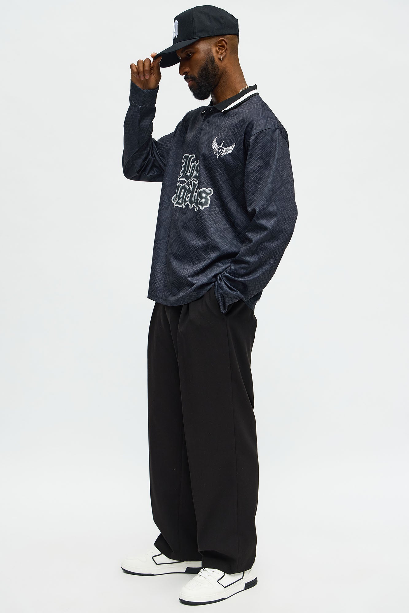 Los Angeles Long Sleeve Jersey Polo - Black