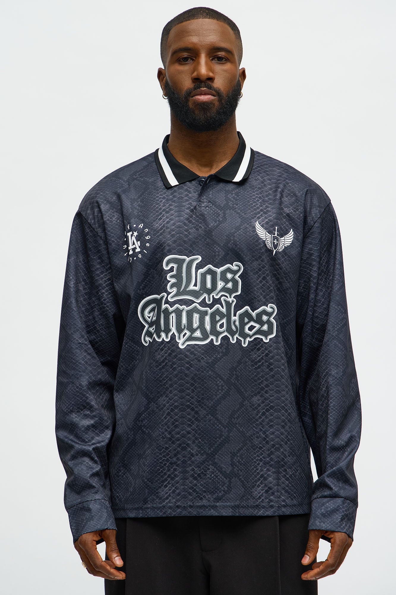 Los Angeles Long Sleeve Jersey Polo - Black