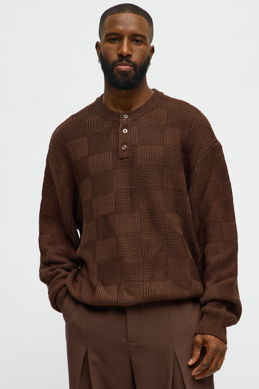 Cropped Hearth And Hem 3 Button Sweater - Brown