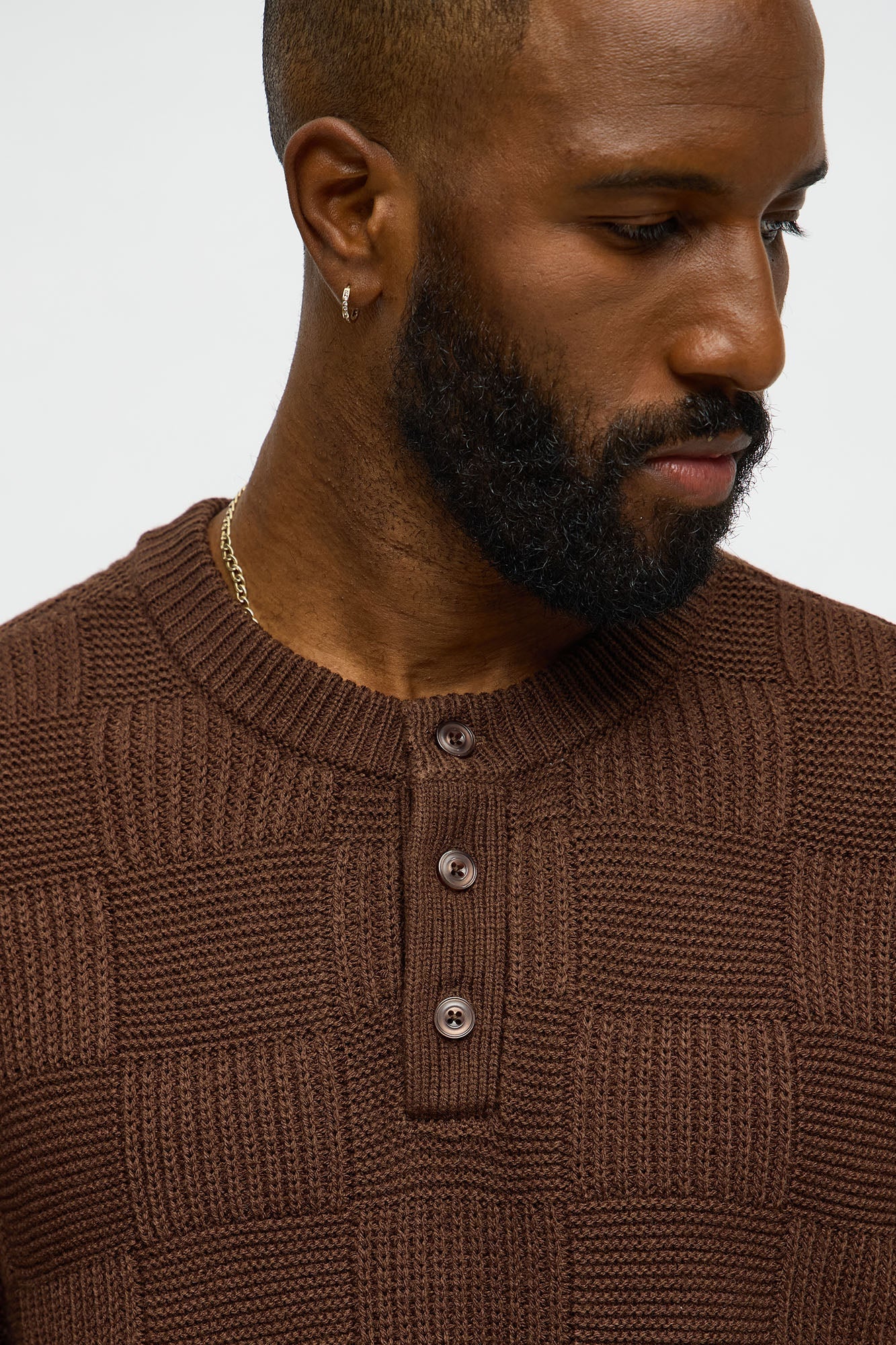 Cropped Hearth And Hem 3 Button Sweater - Brown