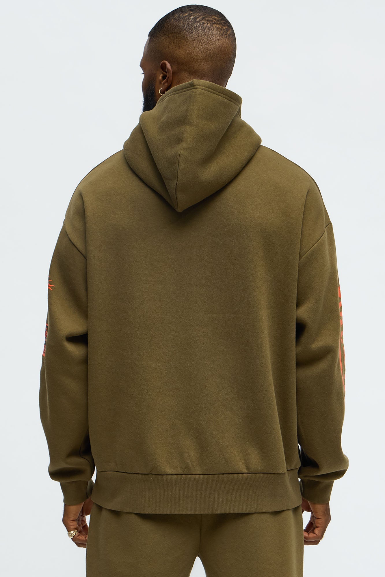 Von Dutch Fire Logo Oversized Hoodie - Olive