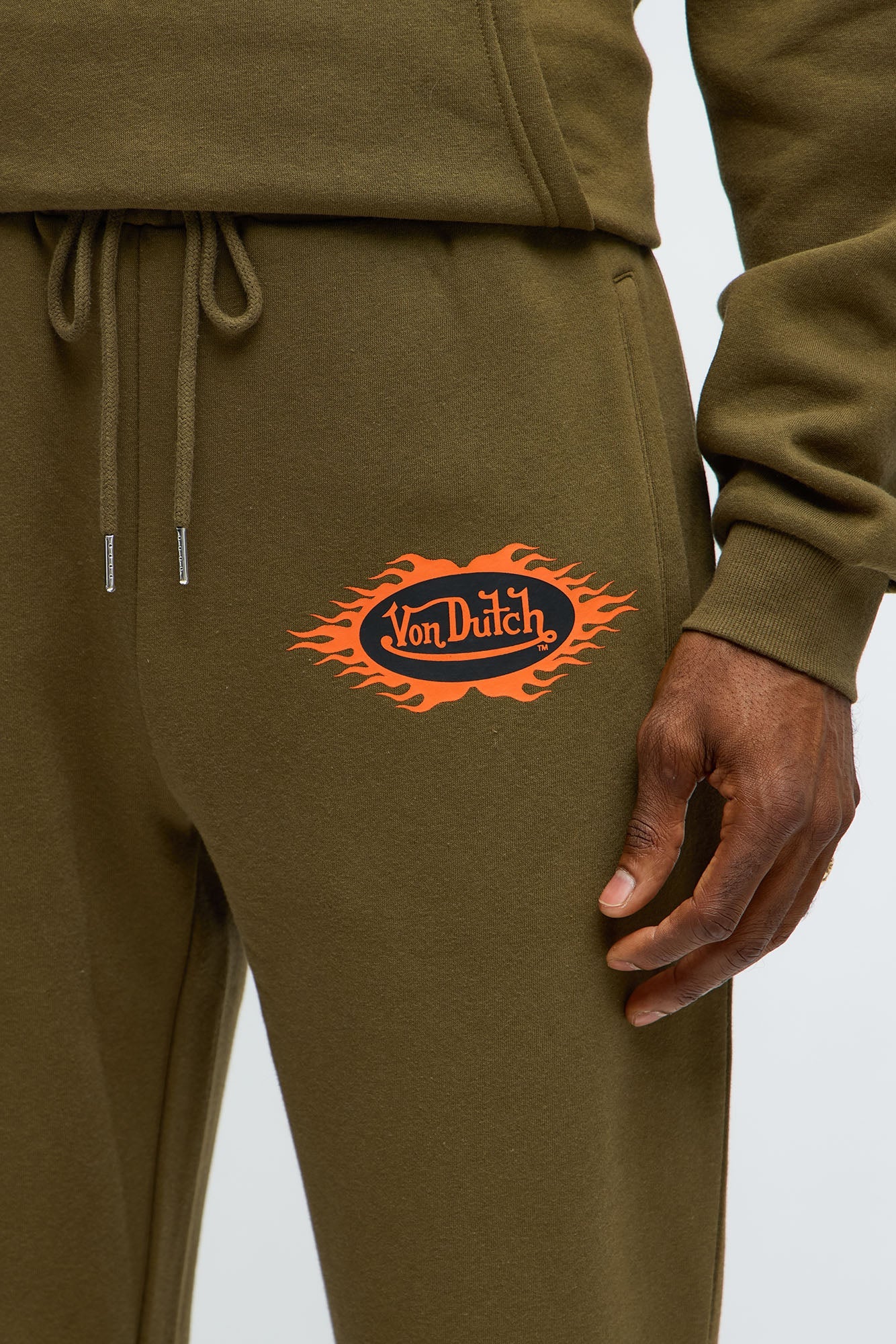 Von Dutch Fire Logo Baggy Sweatpants - Olive