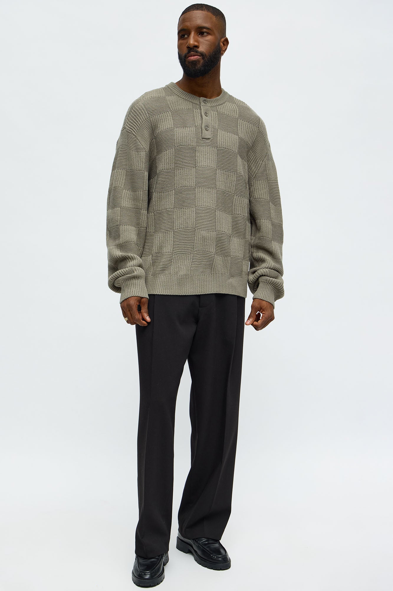 Cropped Hearth And Hem 3 Button Sweater - Green