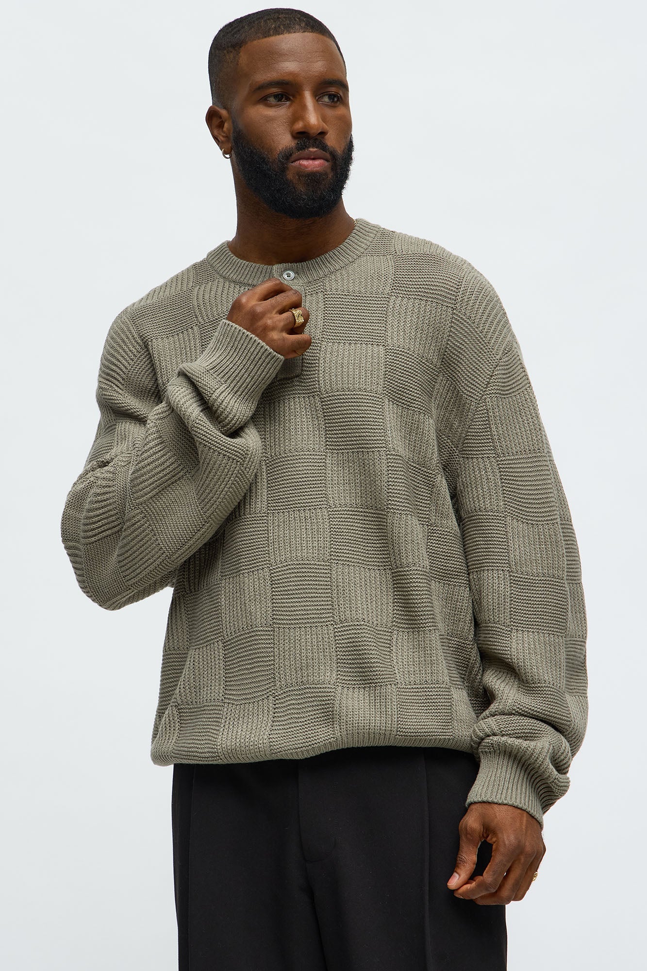 Cropped Hearth And Hem 3 Button Sweater - Green