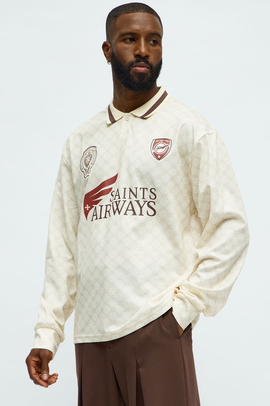 Saints Airways Long Sleeve Jersey Polo - Ivory