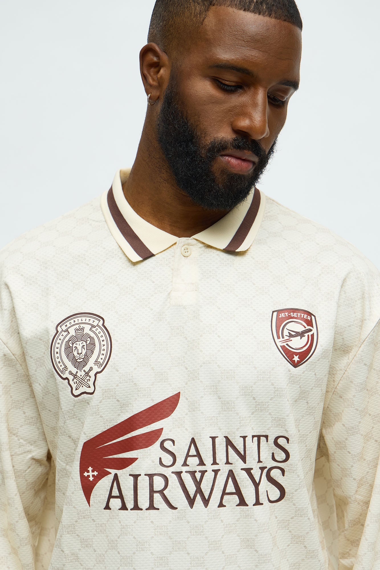Saints Airways Long Sleeve Jersey Polo - Ivory