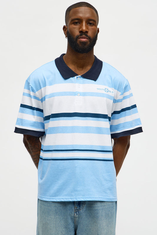 Southpole Short Sleeve Mid Striped Polo - Blue