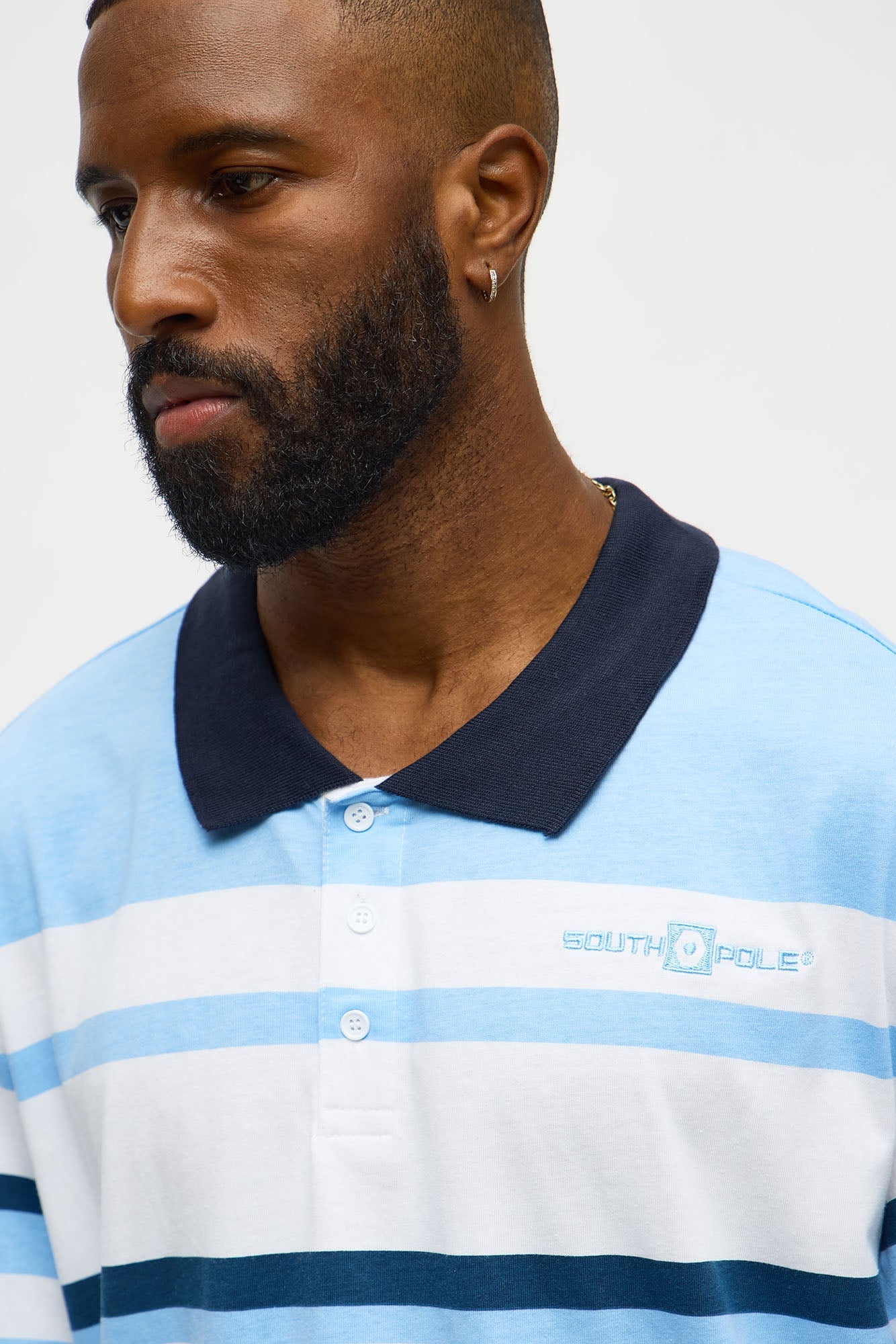 Southpole Short Sleeve Mid Striped Polo - Blue