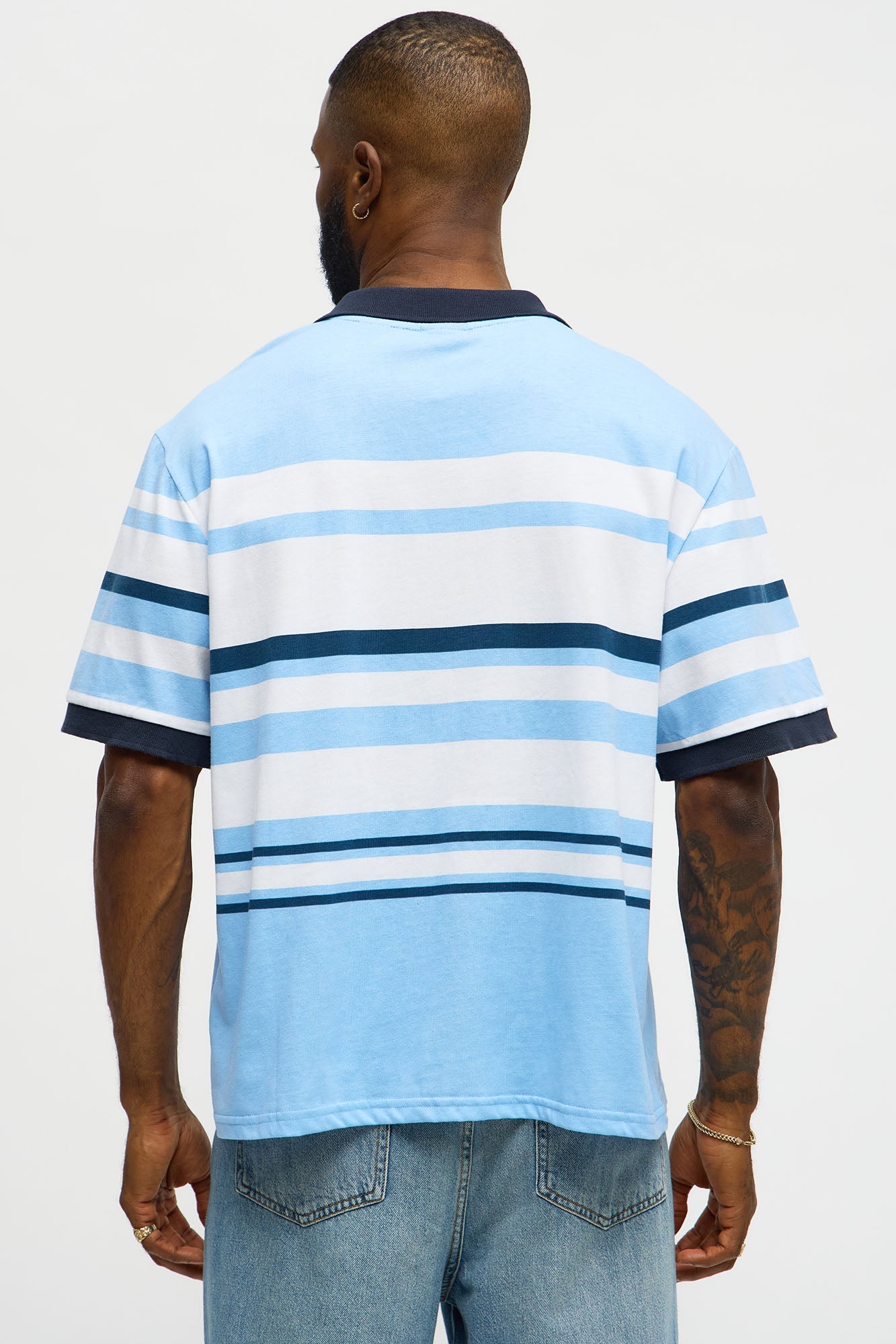 Southpole Short Sleeve Mid Striped Polo - Blue