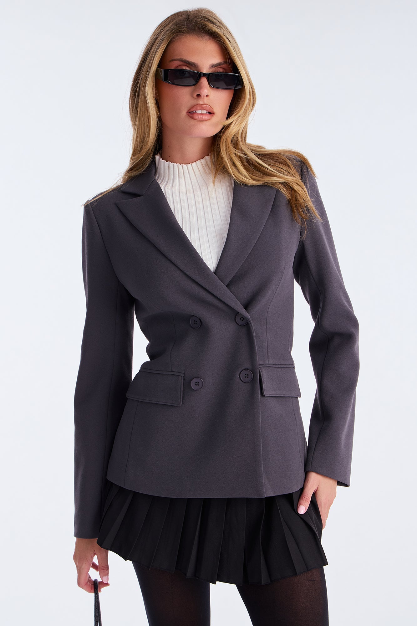 Goal Getter Double Breasted Blazer - Charcoal