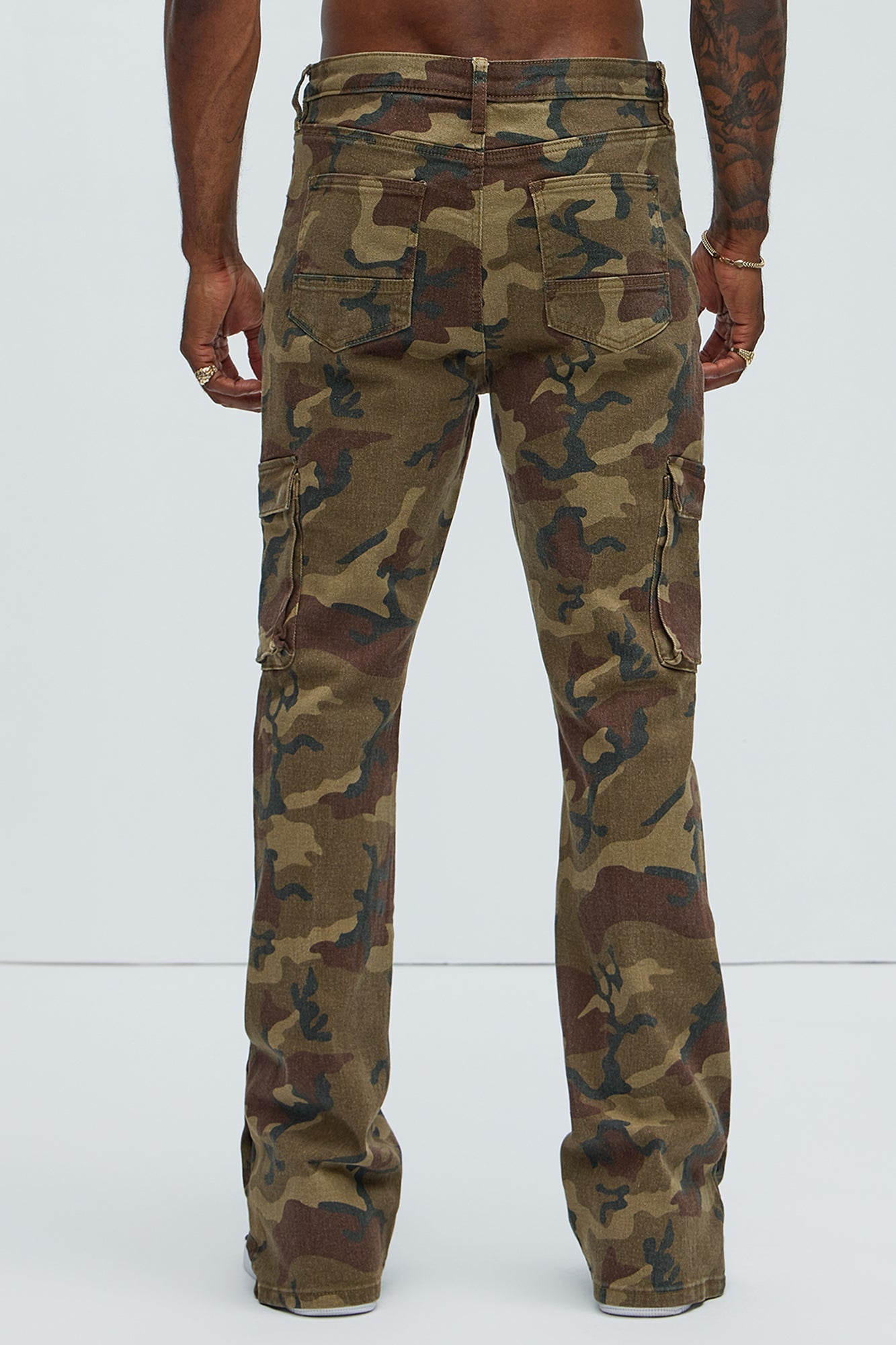 Snap At It Cargo Stacked Skinny Flare Pants - Camouflage