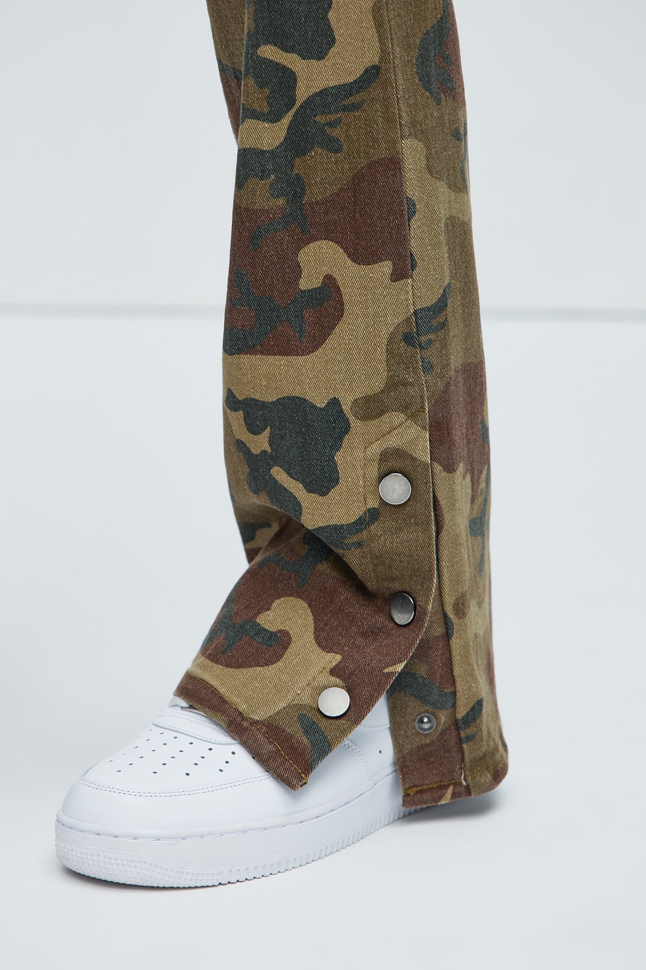 Snap At It Cargo Stacked Skinny Flare Pants - Camouflage