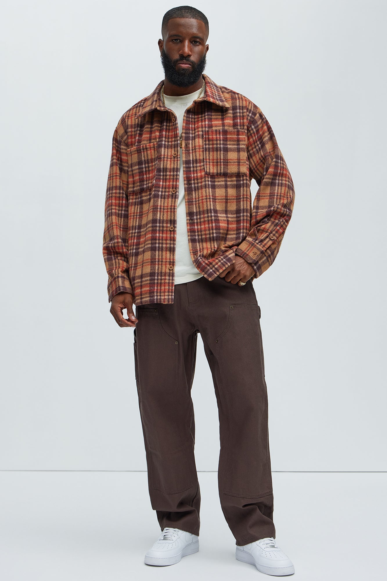 Come See Me Plaid Shacket - Brown