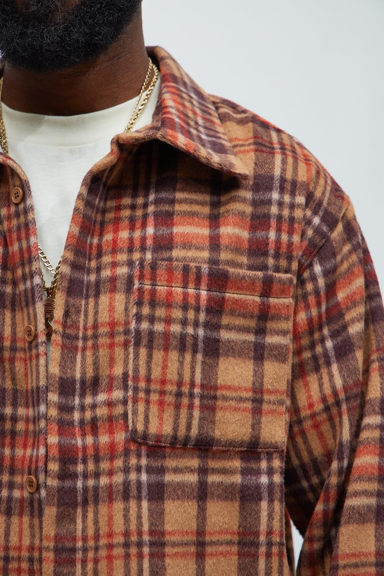 Come See Me Plaid Shacket - Brown