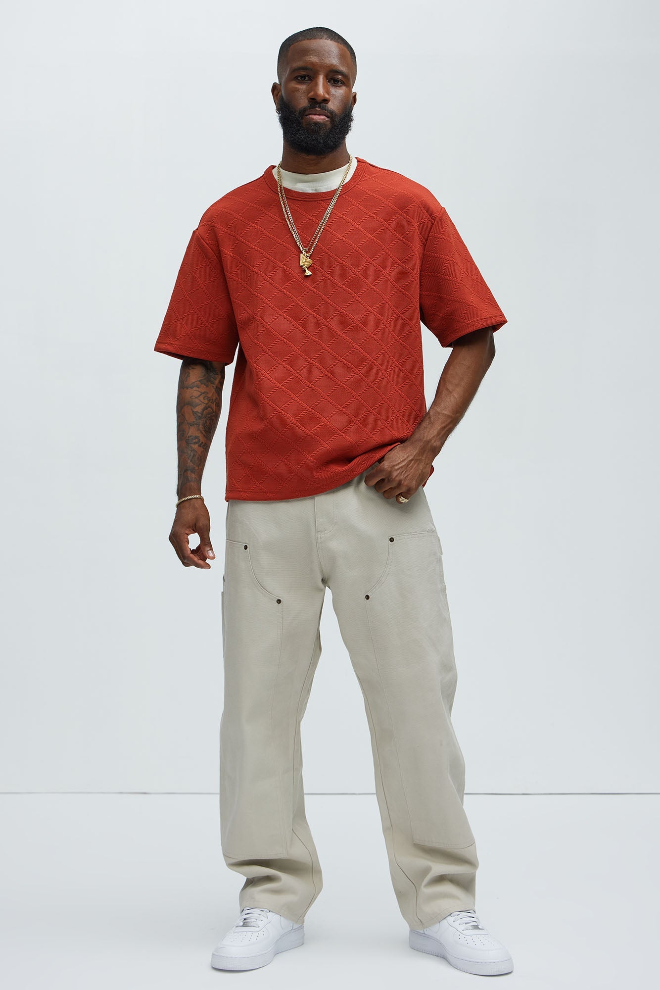 Lingo Textured Relaxed Tee - Rust