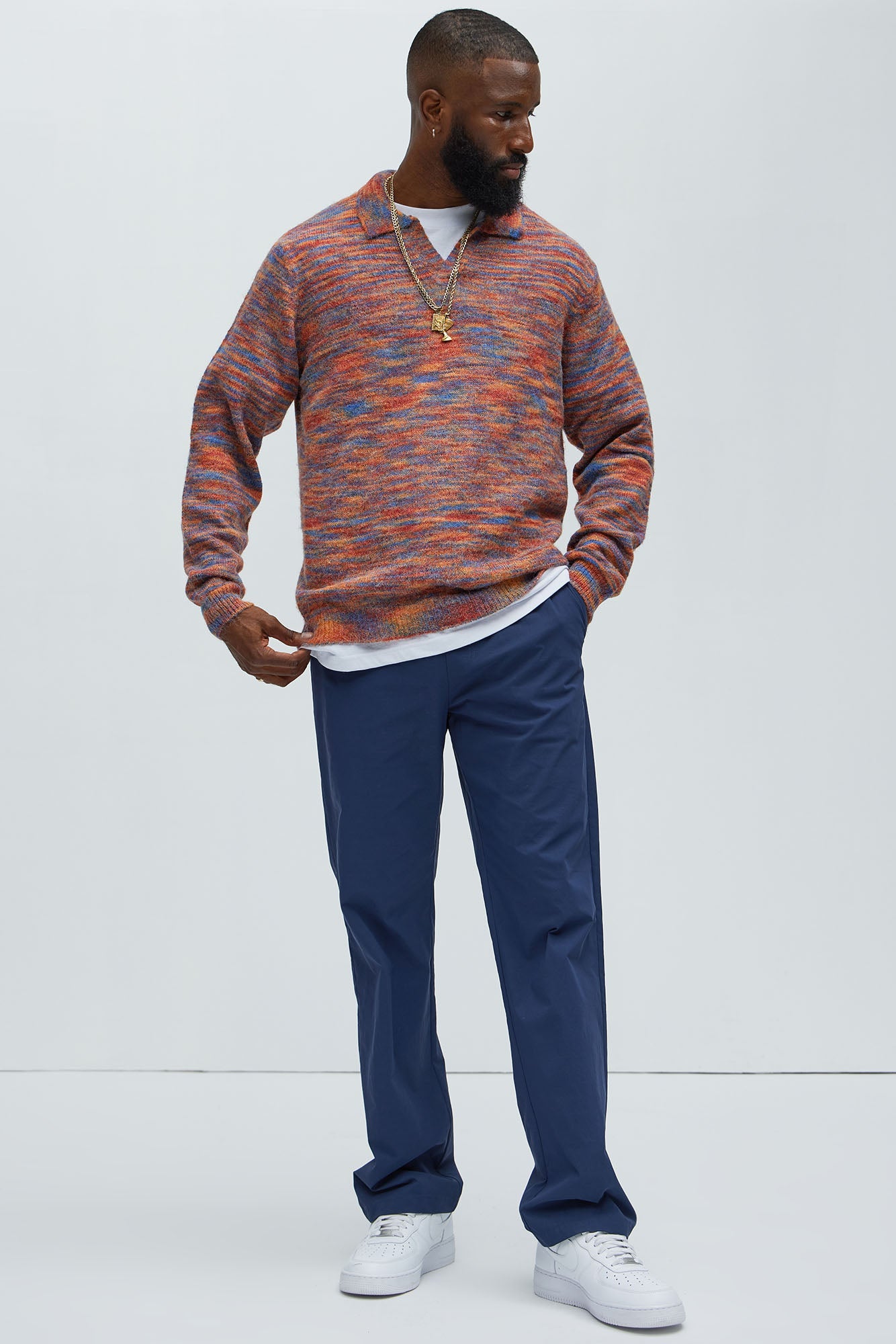 Blinded Mohair Johnny Collar Sweater - Red/combo