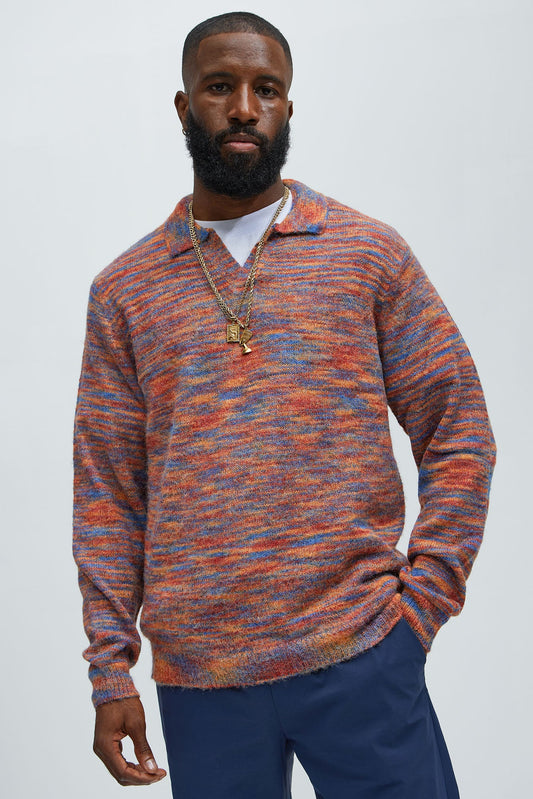 Blinded Mohair Johnny Collar Sweater - Red/combo