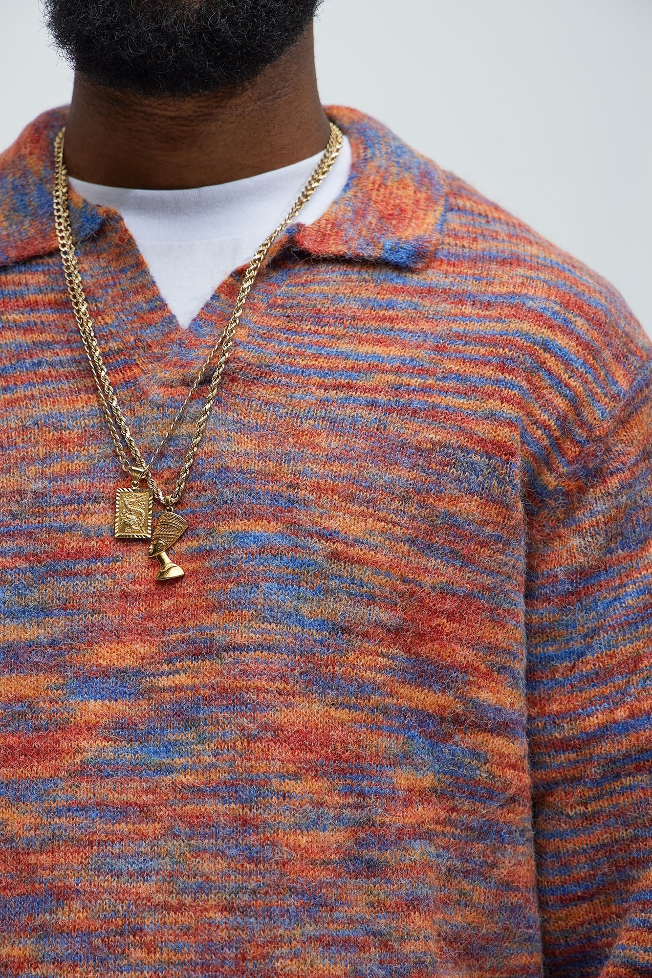 Blinded Mohair Johnny Collar Sweater - Red/combo